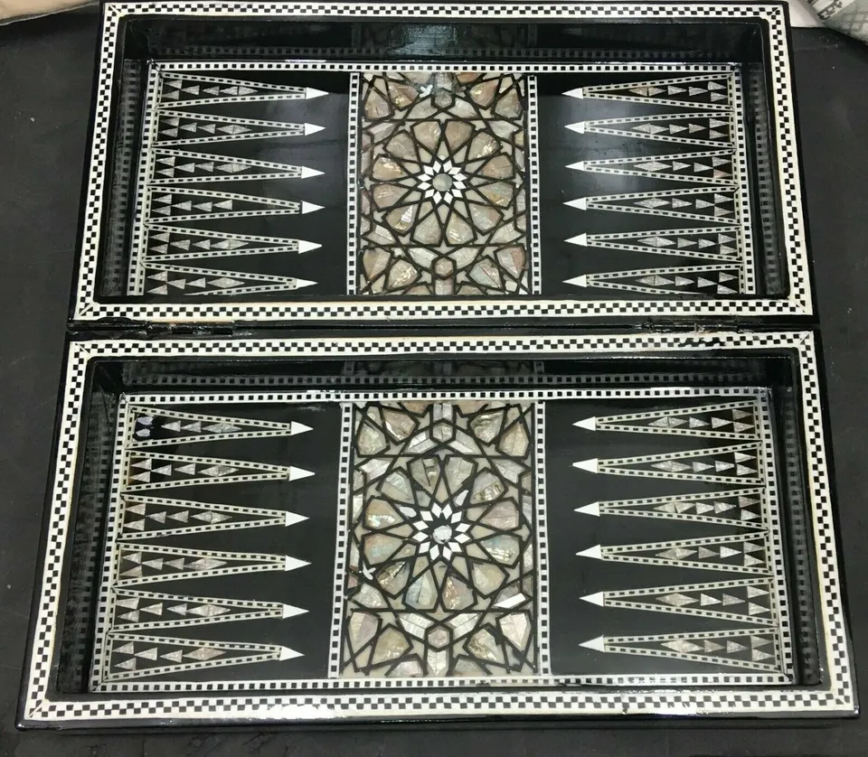 Egyptian Black Backgammon Set and Chess Board With high quality 30 Backgammon Checkers and Dices