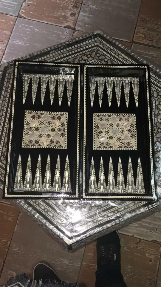 Egyptian Black Backgammon Set and Chess Board With high quality 30 Backgammon Checkers and Dices