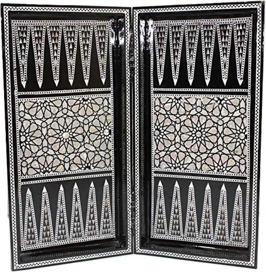 Egyptian Black Backgammon Set and Chess Board With high quality 30 Backgammon Checkers and Dices