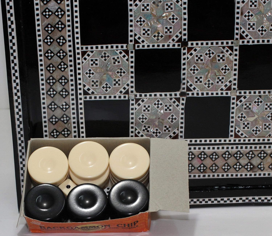 Egyptian Black Backgammon Set and Chess Board With high quality 30 Backgammon Checkers and Dices